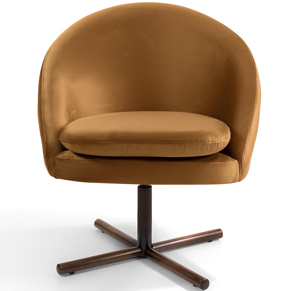 Poltrona Decorativa Giratória Base X Rafa D02 Veludo Telha C-262 - Lyam Decor