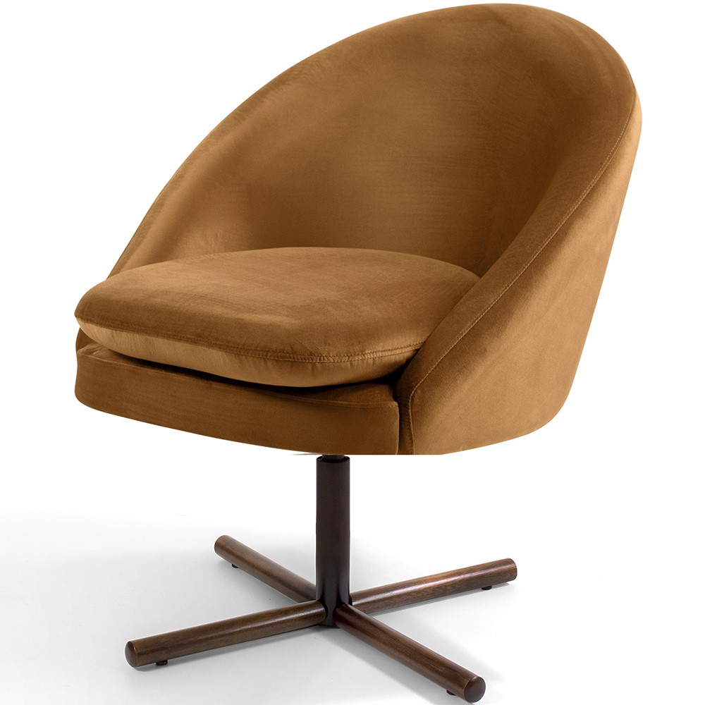 Poltrona Decorativa Giratória Base X Rafa D02 Veludo Telha C-262 - Lyam Decor