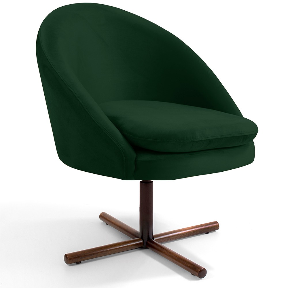 Poltrona Decorativa Giratória Base X Rafa D02 Veludo Verde C-303 - Lyam Decor
