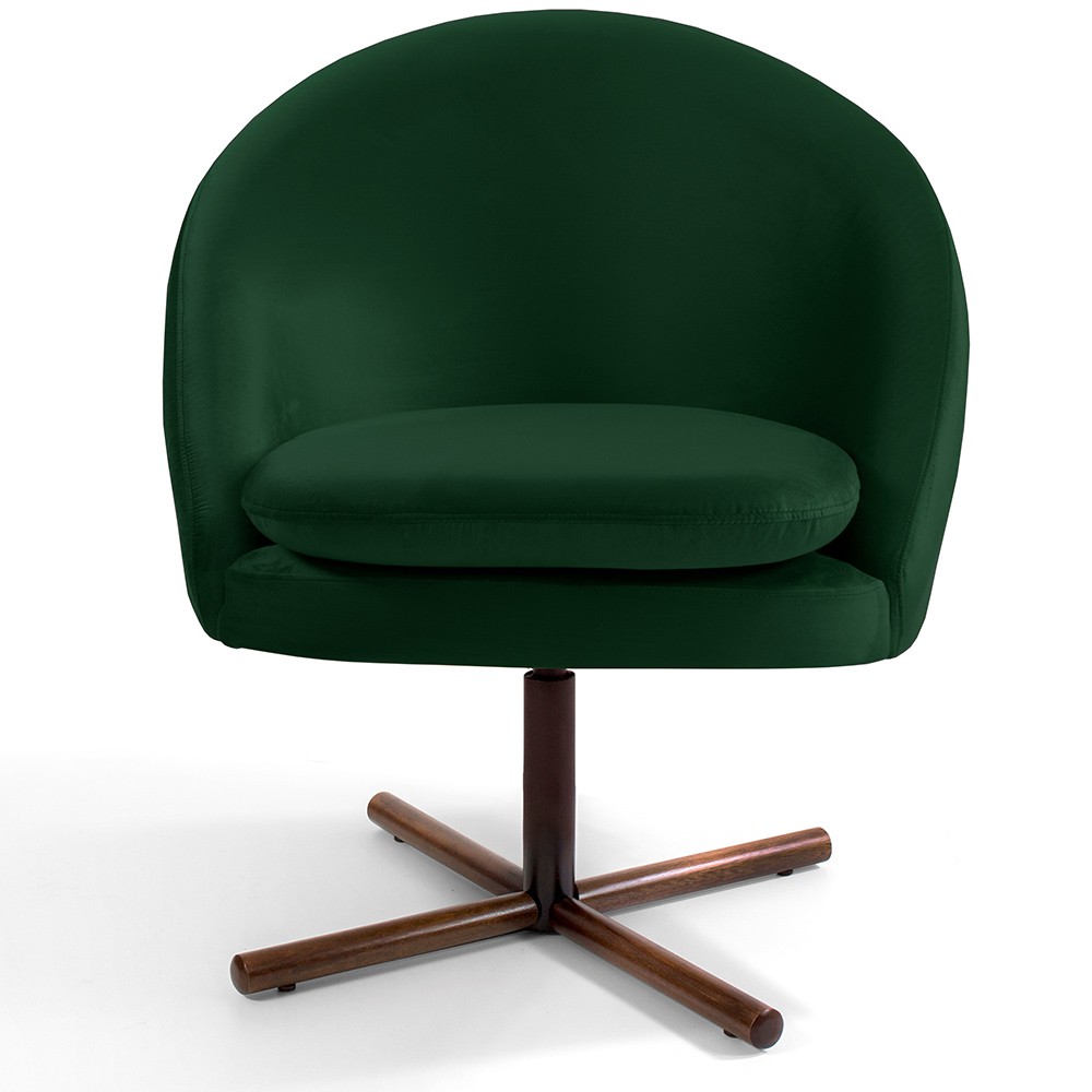 Poltrona Decorativa Giratória Base X Rafa D02 Veludo Verde C-303 - Lyam Decor