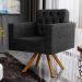 Poltrona Decorativa Giratória Base de Madeira Manu L02 Capitonê Linho Chumbo - Lyam Decor
