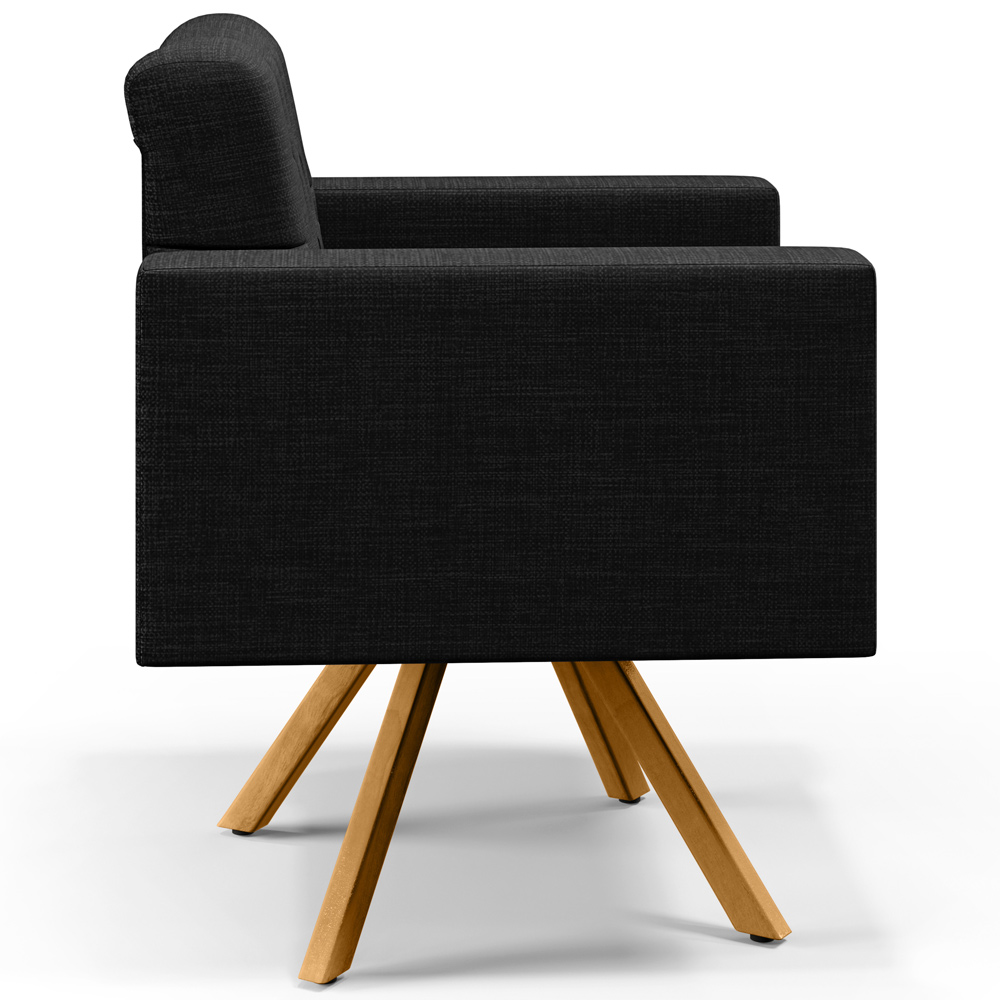 Poltrona Decorativa Giratória Base de Madeira Manu L02 Capitonê Linho Chumbo - Lyam Decor