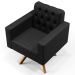 Poltrona Decorativa Giratória Base de Madeira Manu L02 Capitonê Linho Chumbo - Lyam Decor
