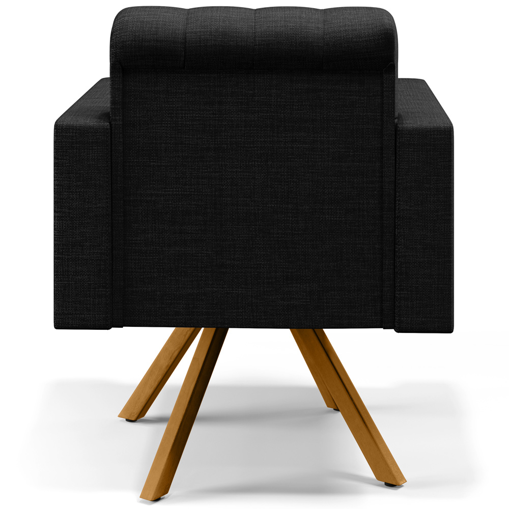 Poltrona Decorativa Giratória Base de Madeira Manu L02 Capitonê Linho Chumbo - Lyam Decor