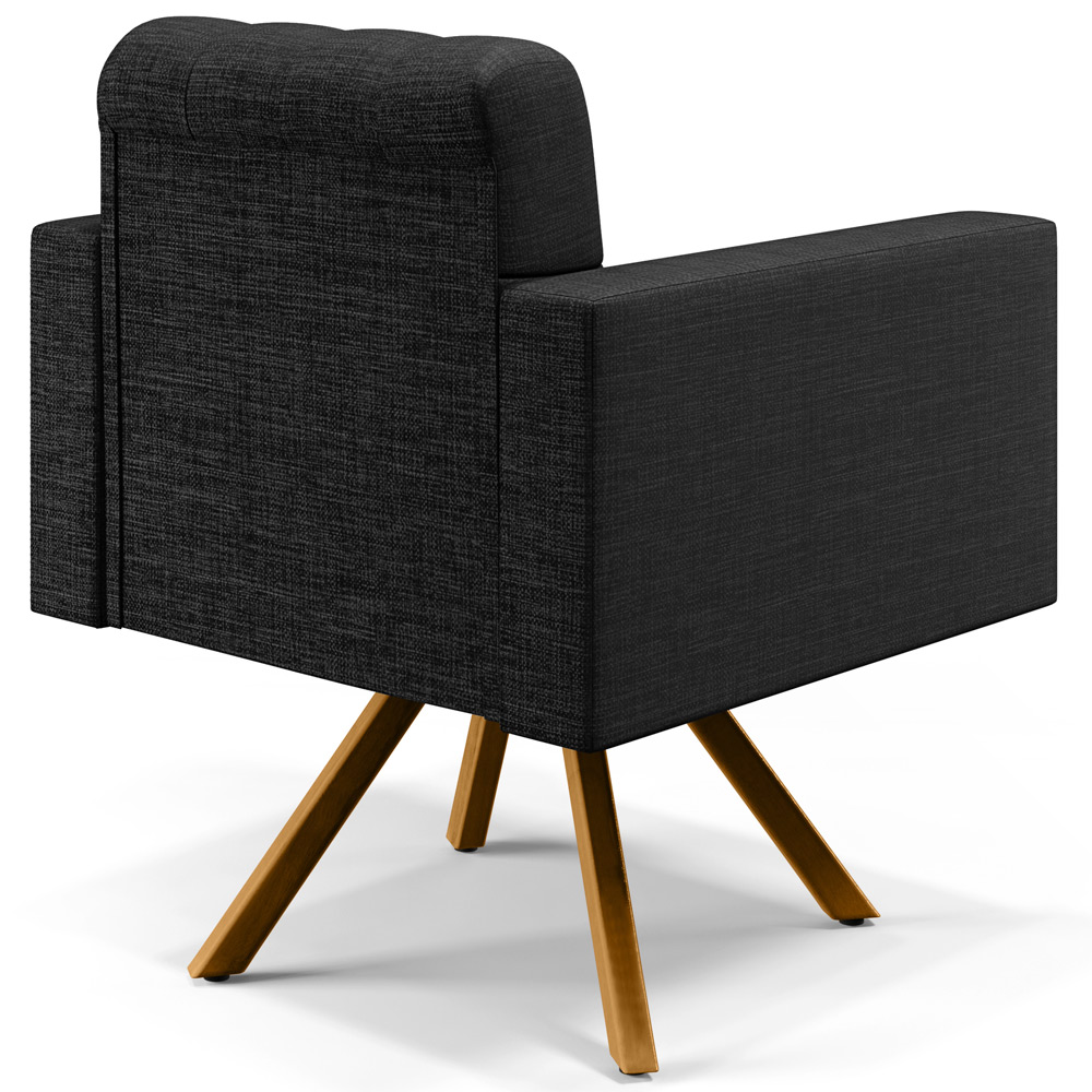 Poltrona Decorativa Giratória Base de Madeira Manu L02 Capitonê Linho Chumbo - Lyam Decor