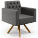 Poltrona Decorativa Giratória Base de Madeira Manu L02 Capitonê Linho Cinza Escuro - Lyam Decor