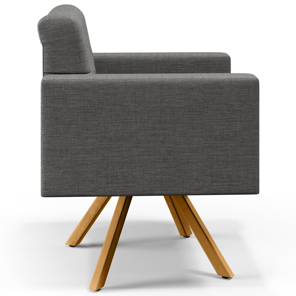 Poltrona Decorativa Giratória Base de Madeira Manu L02 Capitonê Linho Cinza Escuro - Lyam Decor