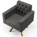 Poltrona Decorativa Giratória Base de Madeira Manu L02 Capitonê Linho Cinza Escuro - Lyam Decor