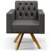 Poltrona Decorativa Giratória Base de Madeira Manu L02 Capitonê Linho Cinza Escuro - Lyam Decor