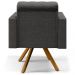 Poltrona Decorativa Giratória Base de Madeira Manu L02 Capitonê Linho Cinza Escuro - Lyam Decor