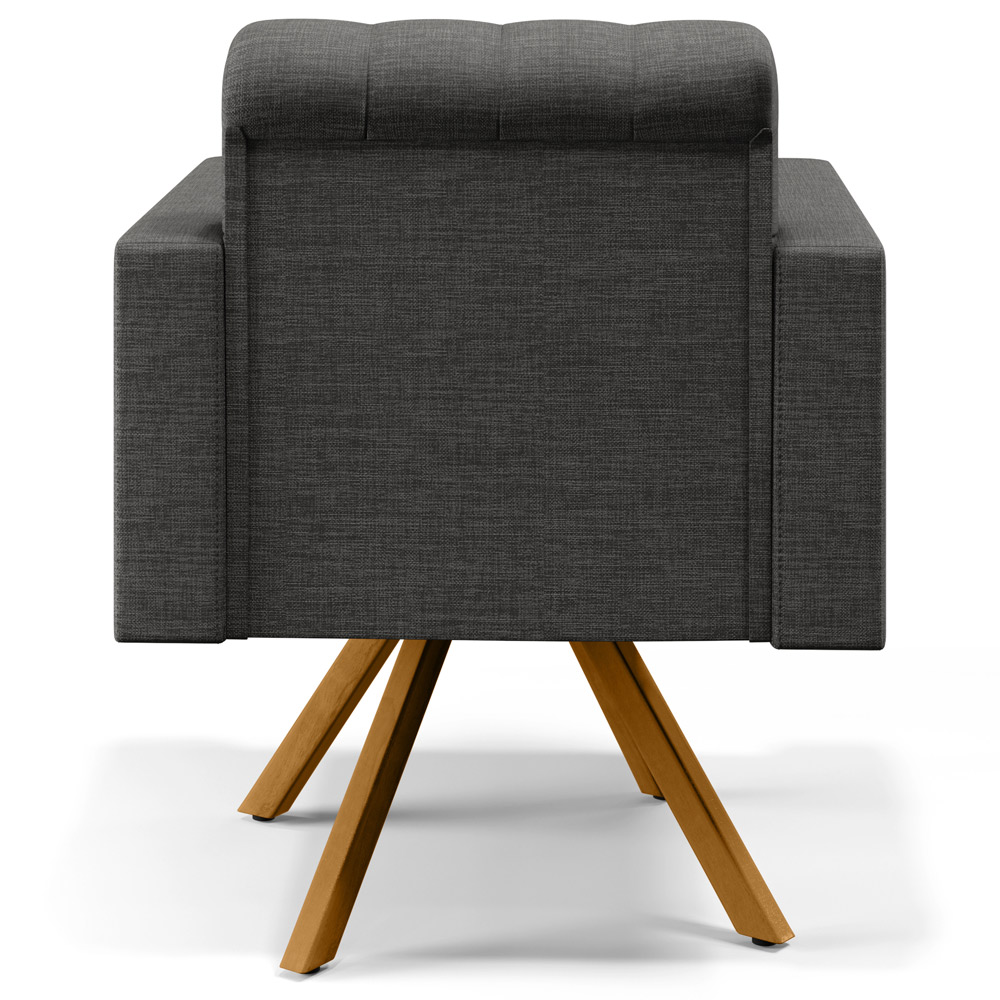 Poltrona Decorativa Giratória Base de Madeira Manu L02 Capitonê Linho Cinza Escuro - Lyam Decor
