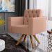 Poltrona Decorativa Giratória Base de Madeira Manu L02 Capitonê Linho Rosê - Lyam Decor