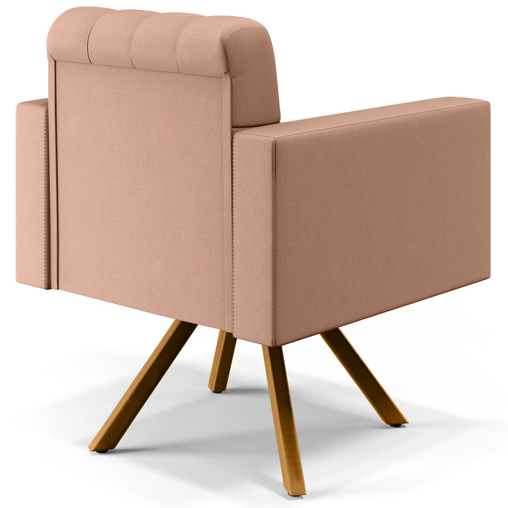 Poltrona Decorativa Giratória Base de Madeira Manu L02 Capitonê Linho Rosê - Lyam Decor