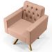 Poltrona Decorativa Giratória Base de Madeira Manu L02 Capitonê Linho Rosê - Lyam Decor
