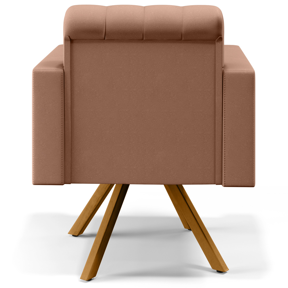 Poltrona Decorativa Giratória Base de Madeira Manu L02 Capitonê Linho Rosê - Lyam Decor