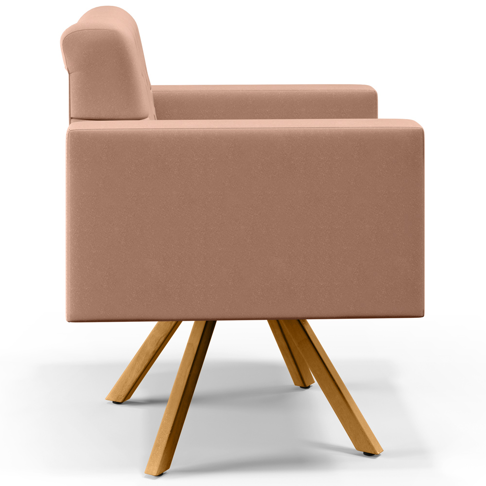Poltrona Decorativa Giratória Base de Madeira Manu L02 Capitonê Linho Rosê - Lyam Decor