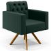 Poltrona Decorativa Giratória Base de Madeira Manu L02 Capitonê Linho Verde Musgo - Lyam Decor