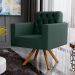 Poltrona Decorativa Giratória Base de Madeira Manu L02 Capitonê Linho Verde Musgo - Lyam Decor