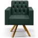 Poltrona Decorativa Giratória Base de Madeira Manu L02 Capitonê Linho Verde Musgo - Lyam Decor