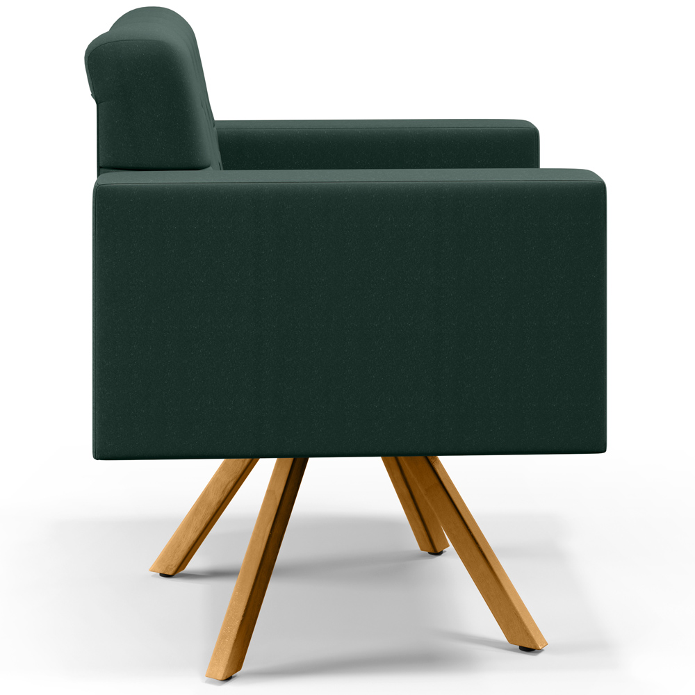Poltrona Decorativa Giratória Base de Madeira Manu L02 Capitonê Linho Verde Musgo - Lyam Decor