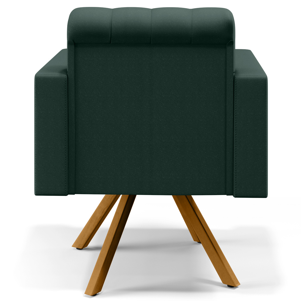 Poltrona Decorativa Giratória Base de Madeira Manu L02 Capitonê Linho Verde Musgo - Lyam Decor