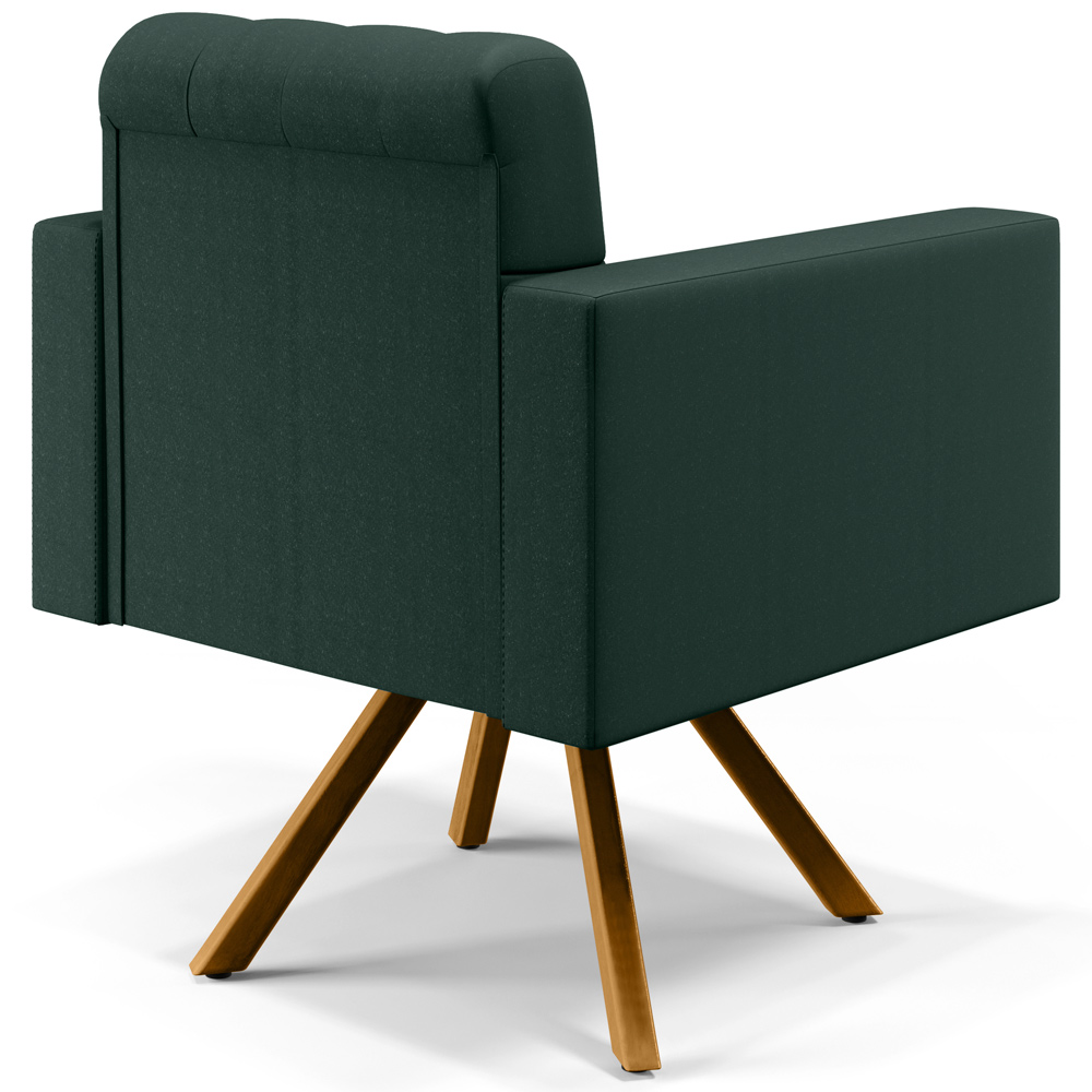 Poltrona Decorativa Giratória Base de Madeira Manu L02 Capitonê Linho Verde Musgo - Lyam Decor