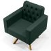 Poltrona Decorativa Giratória Base de Madeira Manu L02 Capitonê Linho Verde Musgo - Lyam Decor