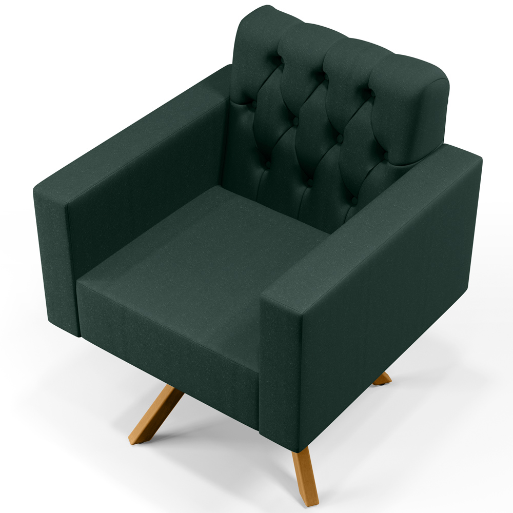 Poltrona Decorativa Giratória Base de Madeira Manu L02 Capitonê Linho Verde Musgo - Lyam Decor