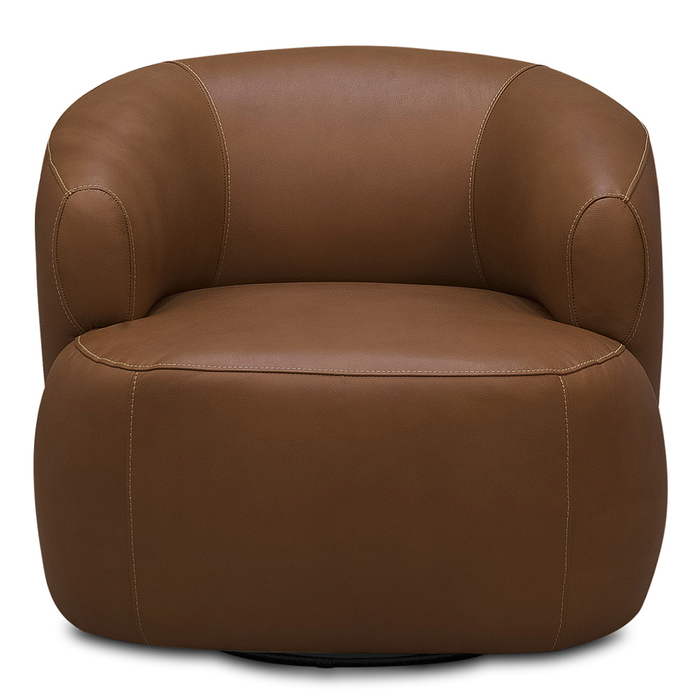 Poltrona Decorativa Giratória Orgânica Para Sala Living Begur L06 Couro Marrom Claro - Lyam Decor
