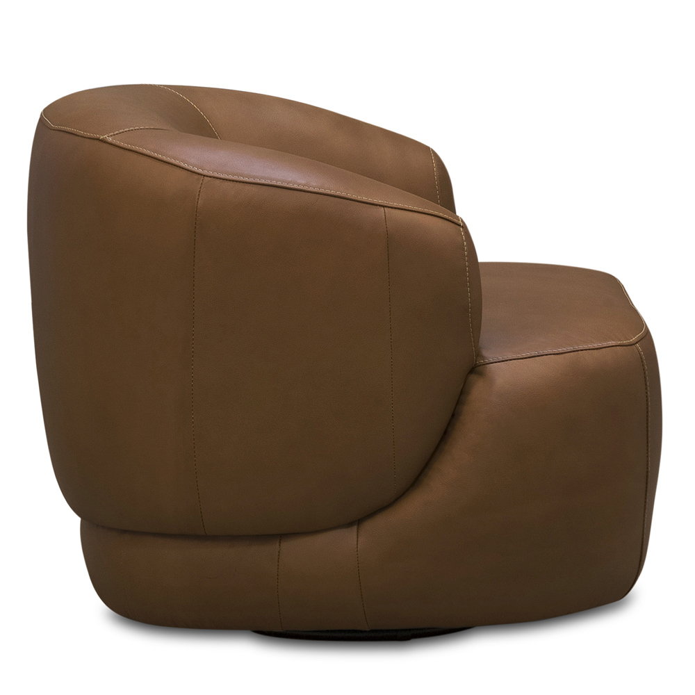 Poltrona Decorativa Giratória Orgânica Para Sala Living Begur L06 Couro Marrom Claro - Lyam Decor
