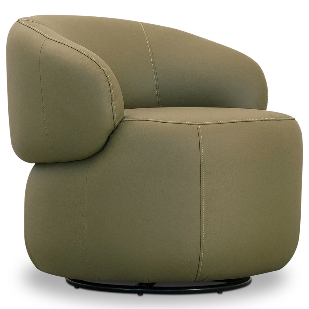 Poltrona Decorativa Giratória Orgânica Para Sala Living Nevile L06 Couro Verde Musgo - Lyam Decor