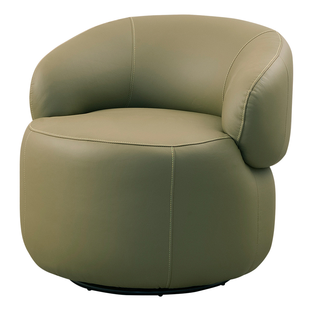 Poltrona Decorativa Giratória Orgânica Para Sala Living Nevile L06 Couro Verde Musgo - Lyam Decor