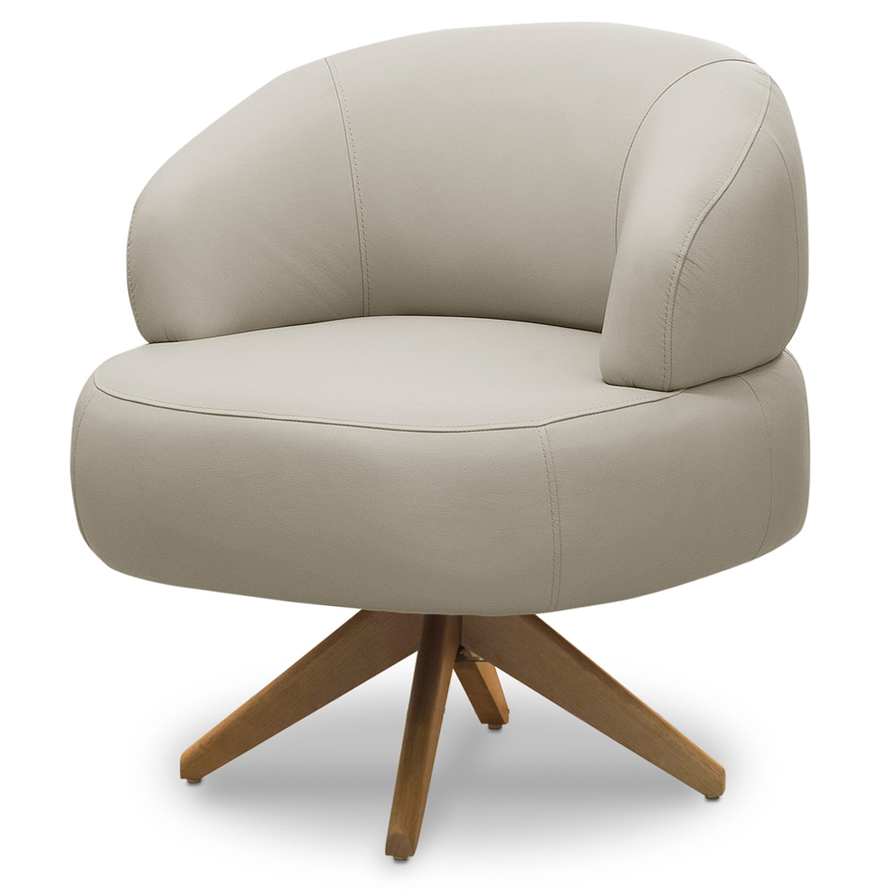 Poltrona Decorativa Giratória Orgânica Para Sala Living Zadok L06 Couro Cinza Claro - Lyam Decor
