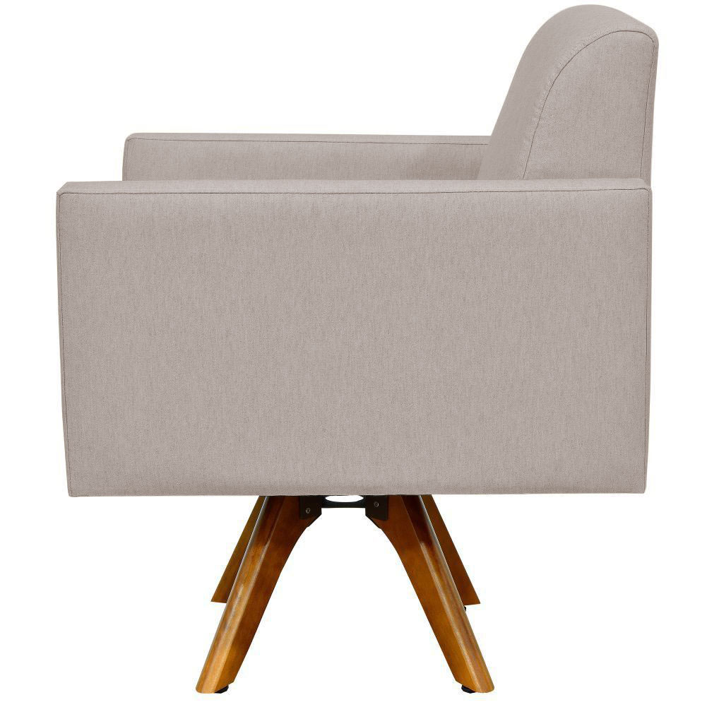 Poltrona Decorativa Giratória Para Sala de Estar Base de Madeira Helô L02 Linho Bege - Lyam Decor