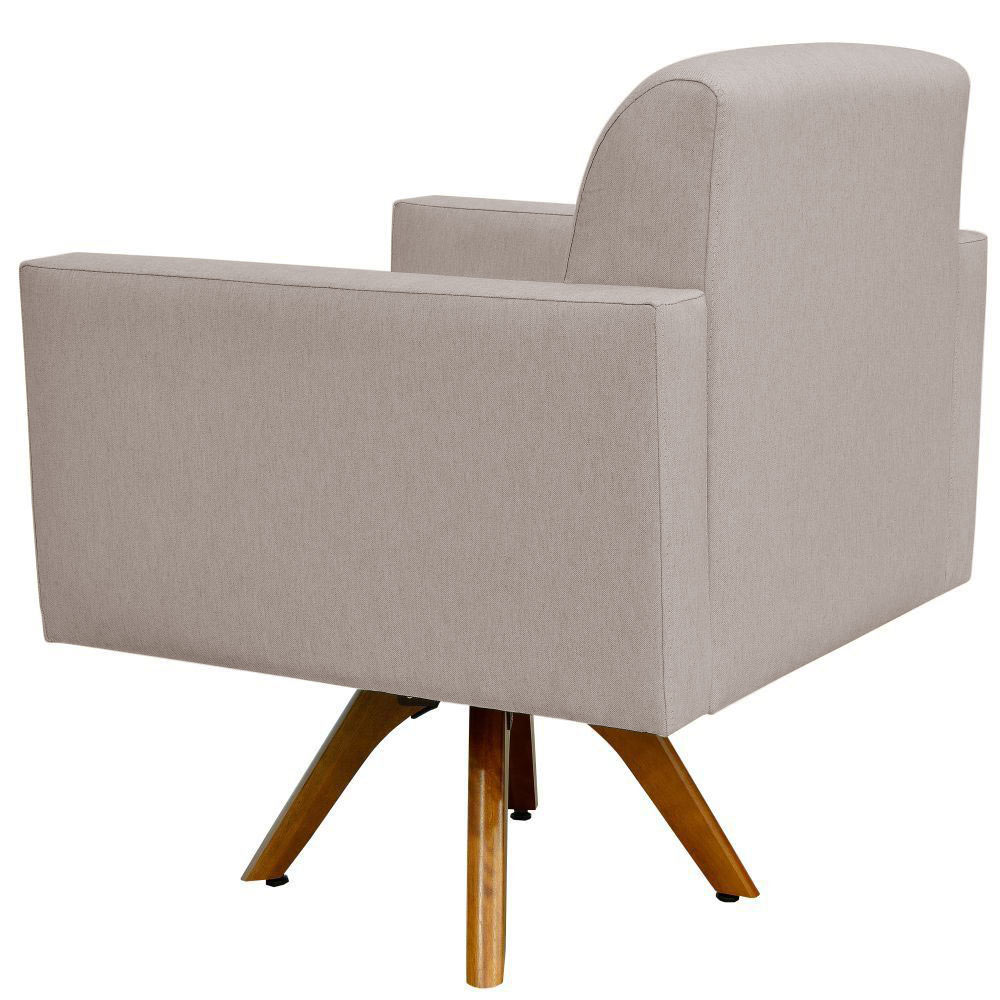 Poltrona Decorativa Giratória Para Sala de Estar Base de Madeira Helô L02 Linho Bege - Lyam Decor