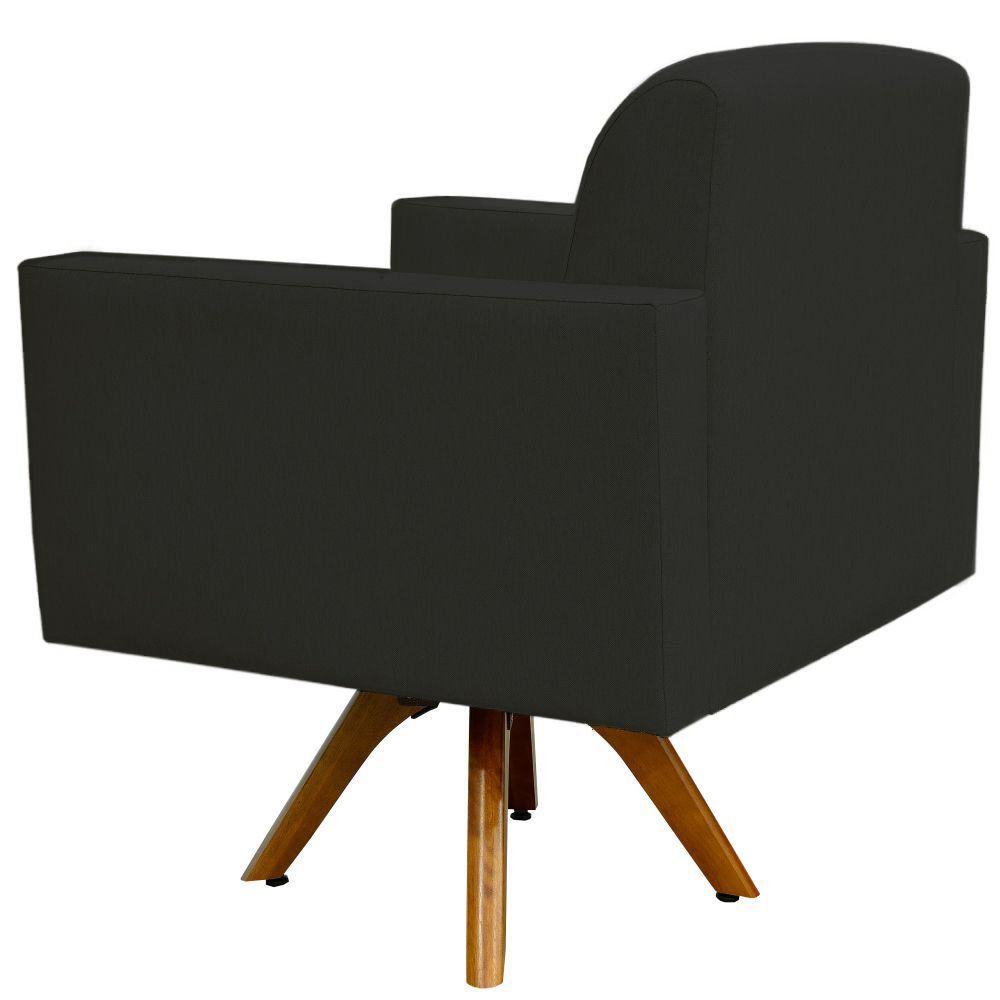 Poltrona Decorativa Giratória Para Sala de Estar Base de Madeira Helô L02 Suede Preto - Lyam Decor