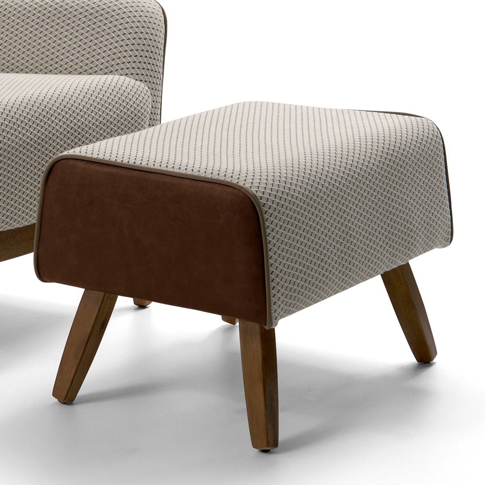 Poltrona Decorativa Milena D02 com Puff Viseo Fixa Base Jacar Algodão Creme Marrom A-208 - Lyam Decor
