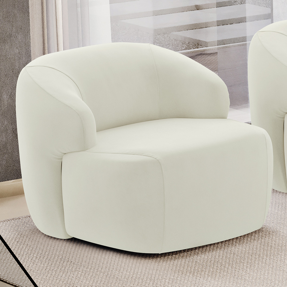 Poltrona Decorativa Orgânica Giratória Para Sala Living Barolo L06 Veludo Bege - Lyam Decor