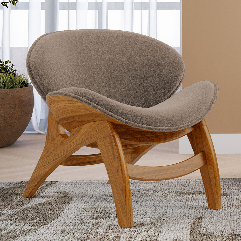 Poltrona Decorativa Orgânica Sala Living Kadosh L02 Bouclê Bege - Lyam Decor