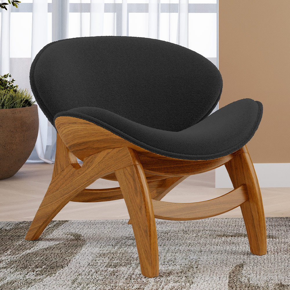 Poltrona Decorativa Orgânica Sala Living Kadosh L02 Bouclê Preto - Lyam Decor