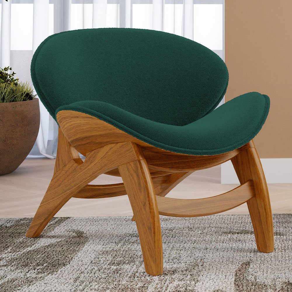 Poltrona Decorativa Orgânica Sala Living Kadosh L02 Bouclê Verde - Lyam Decor