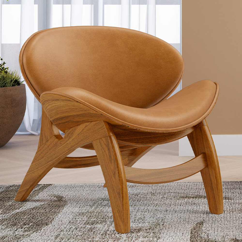 Poltrona Decorativa Orgânica Sala Living Kadosh L02 Couríssimo Canela - Lyam Decor