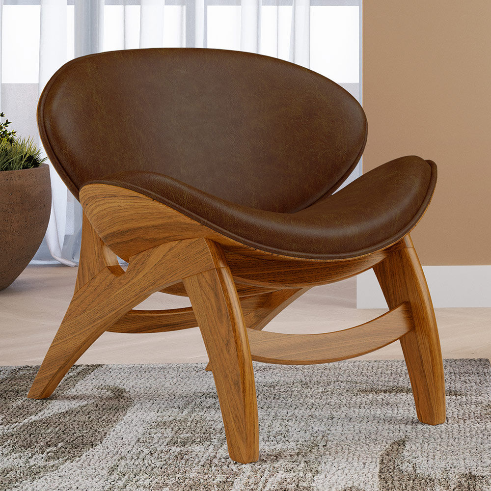 Poltrona Decorativa Orgânica Sala Living Kadosh L02 Couríssimo Marrom - Lyam Decor