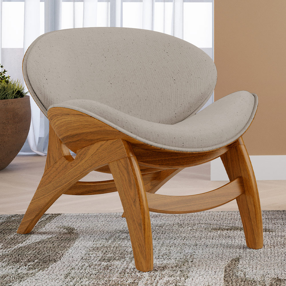 Poltrona Decorativa Orgânica Sala Living Kadosh L02 Linho Bege - Lyam Decor
