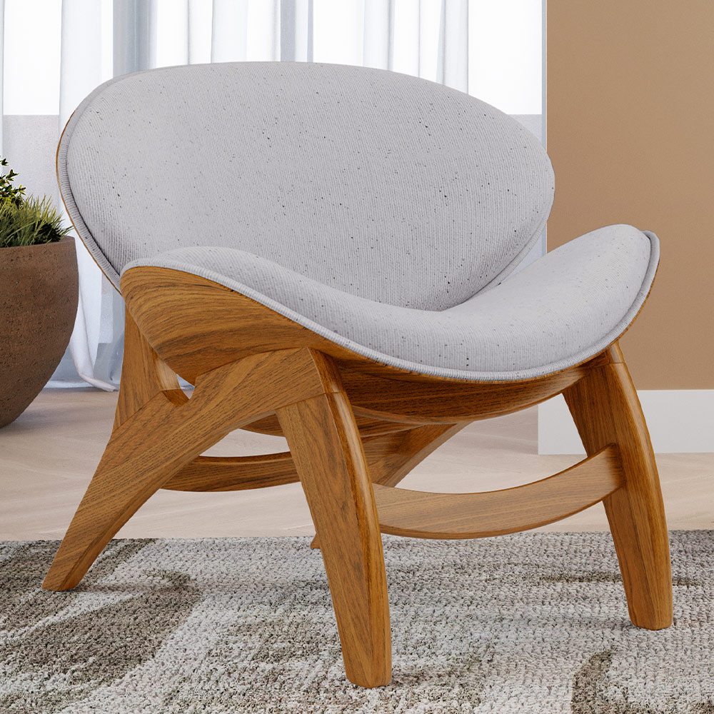 Poltrona Decorativa Orgânica Sala Living Kadosh L02 Linho Cinza - Lyam Decor
