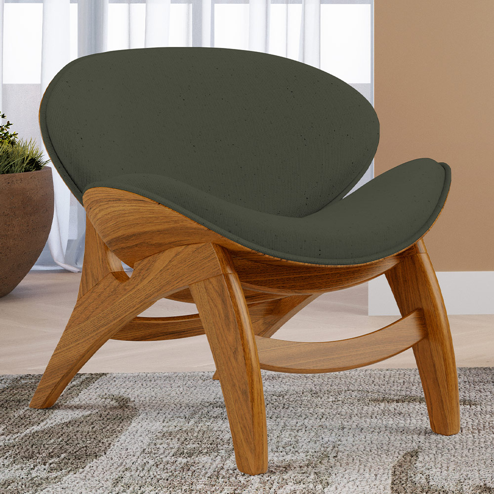 Poltrona Decorativa Orgânica Sala Living Kadosh L02 Linho Verde Musgo - Lyam Decor