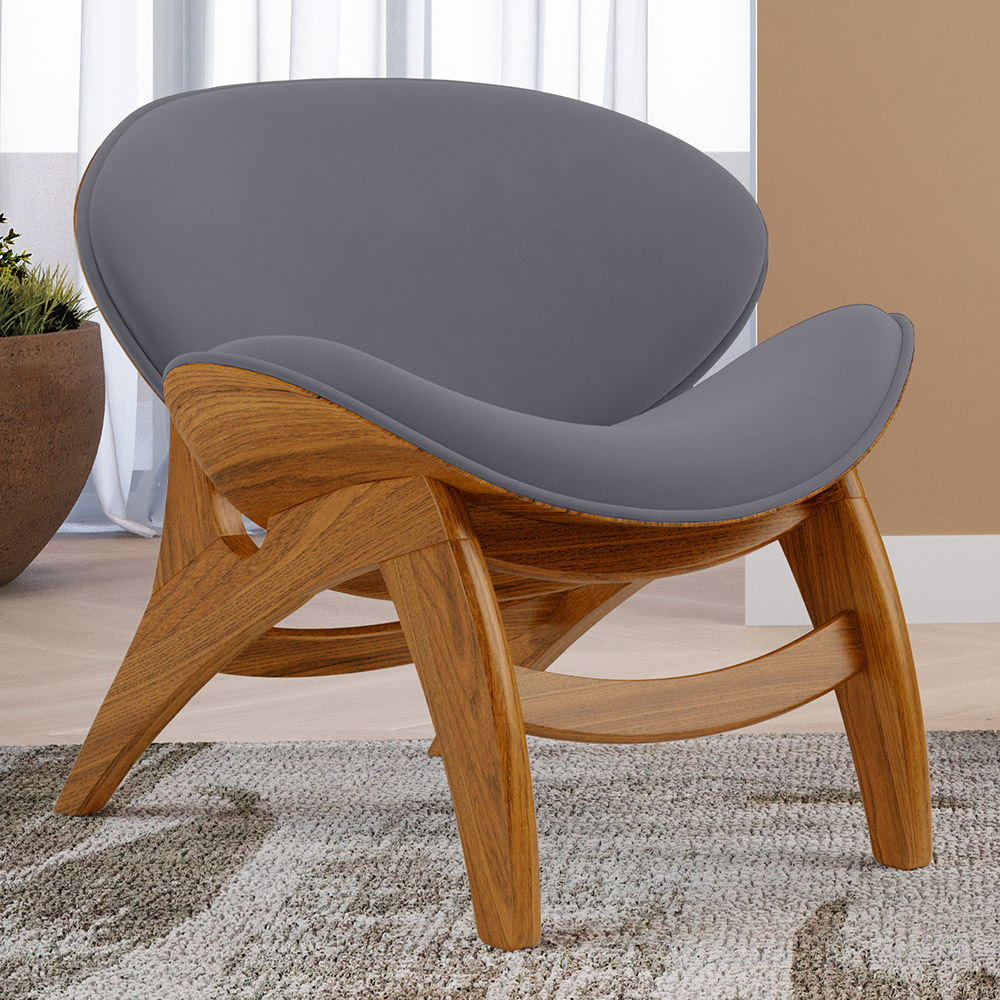 Poltrona Decorativa Orgânica Sala Living Kadosh L02 Suede Cinza - Lyam Decor