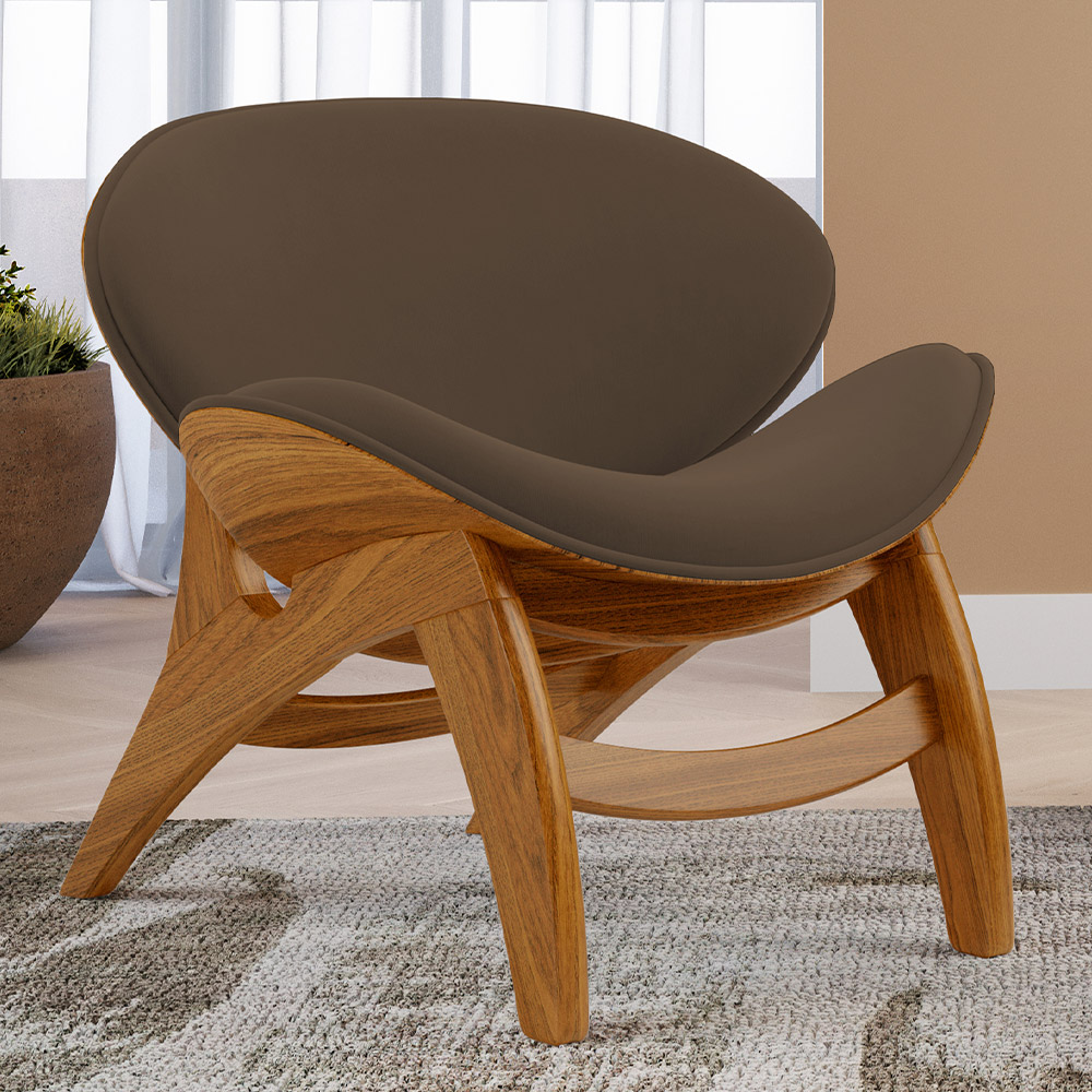Poltrona Decorativa Orgânica Sala Living Kadosh L02 Suede Marrom - Lyam Decor