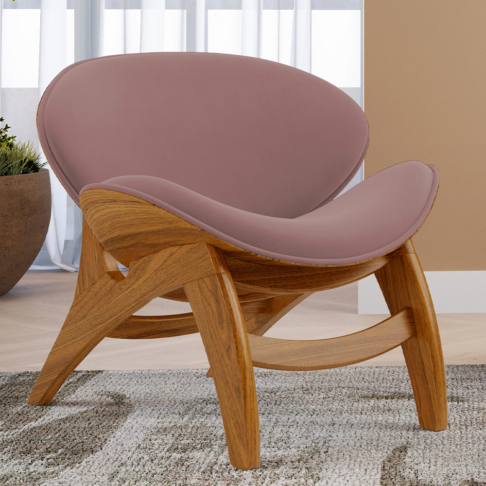 Poltrona Decorativa Orgânica Sala Living Kadosh L02 Suede Rosê - Lyam Decor