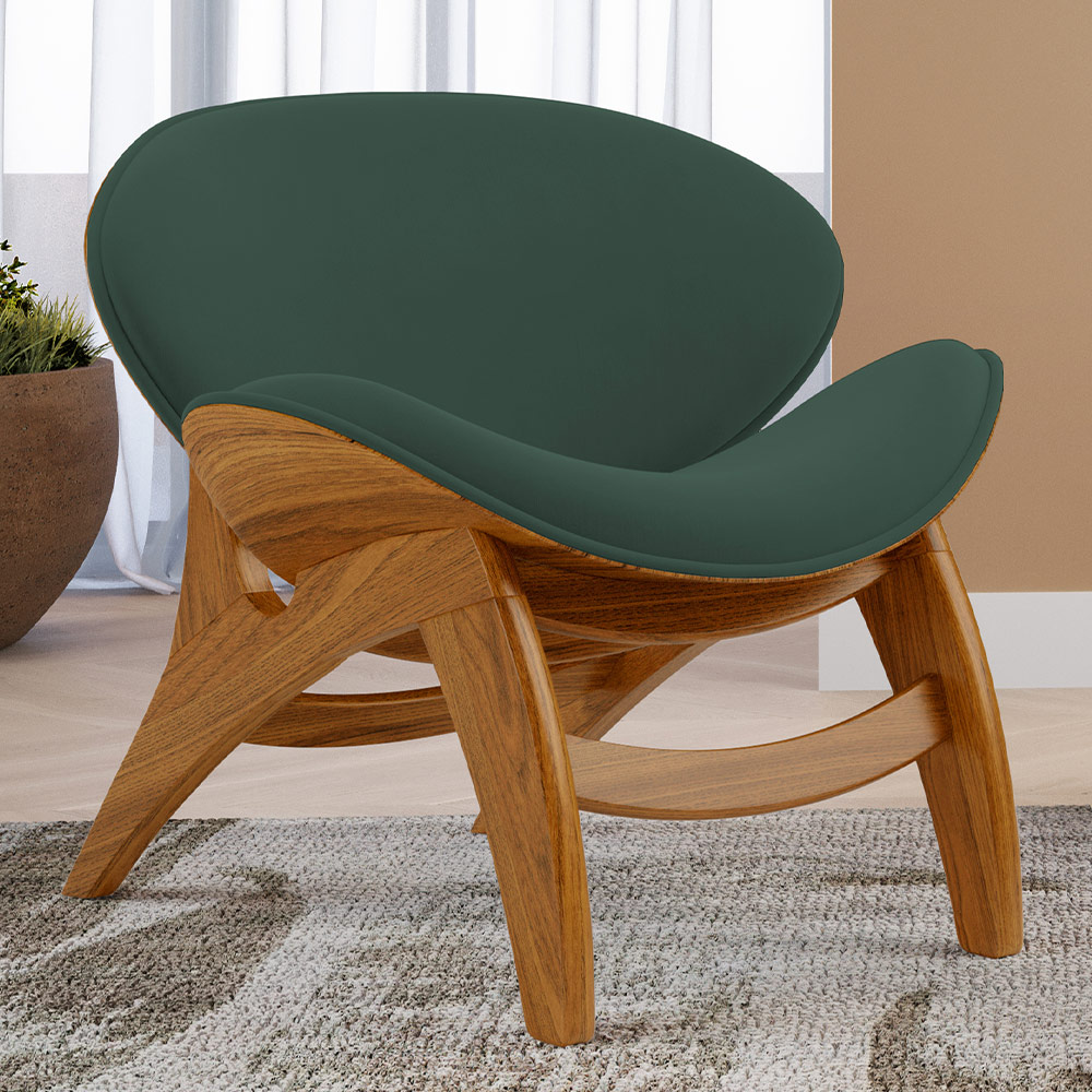 Poltrona Decorativa Orgânica Sala Living Kadosh L02 Suede Verde Musgo - Lyam Decor